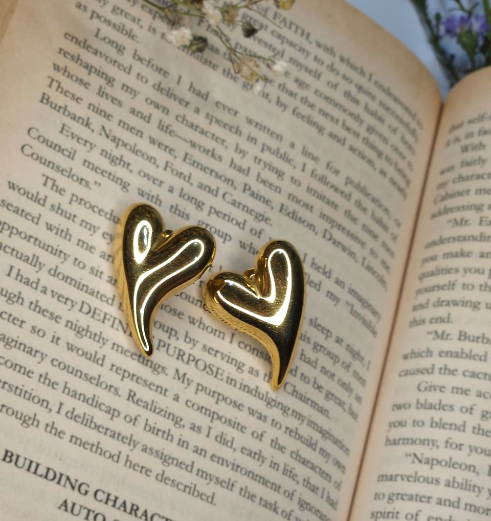 Abstract Heart Gold Plated Stud Earrings
