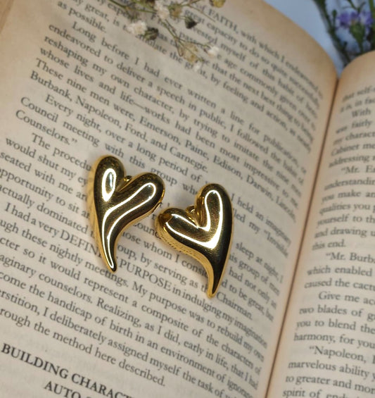 Abstract Heart Gold Plated Stud Earrings