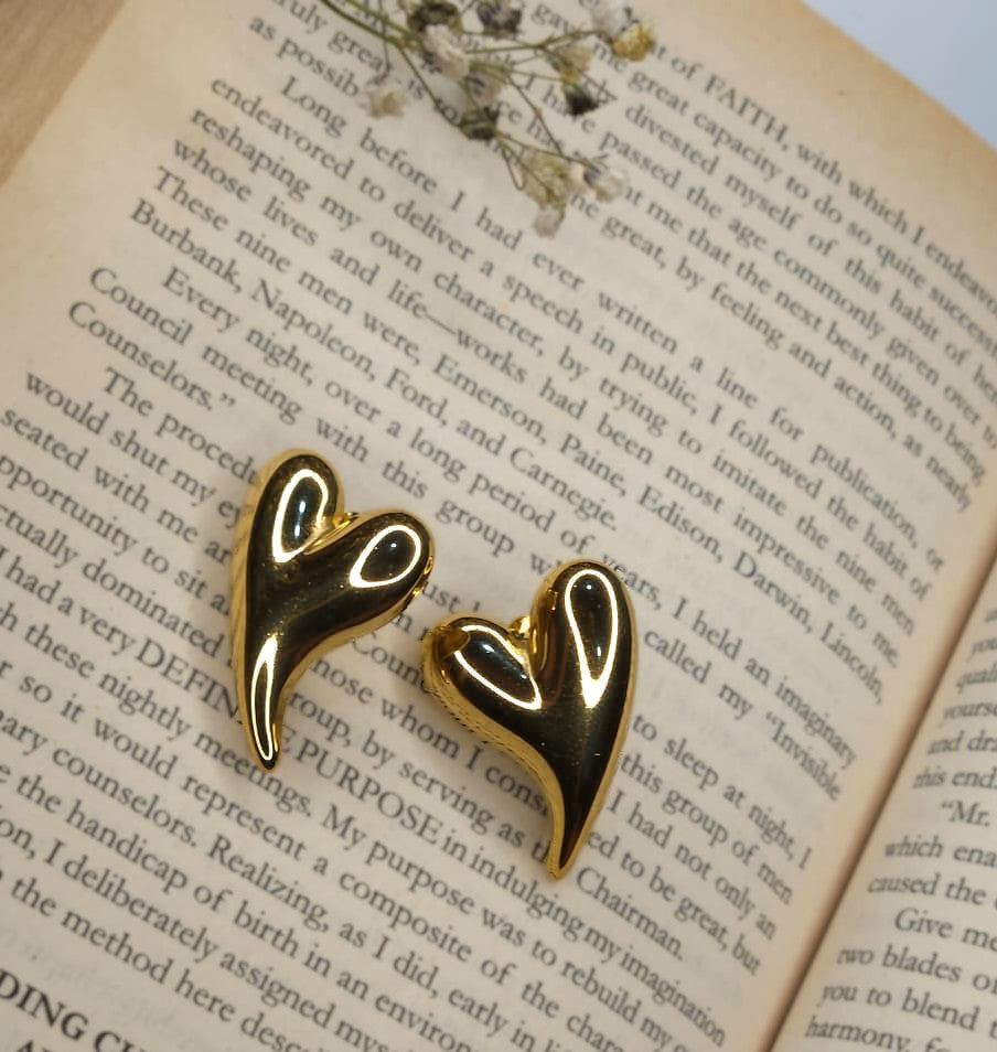 Abstract Heart Gold Plated Stud Earrings
