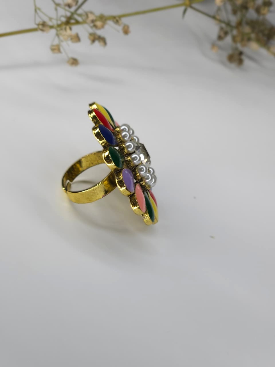 Vivid Petal Multicolor Statement Ring