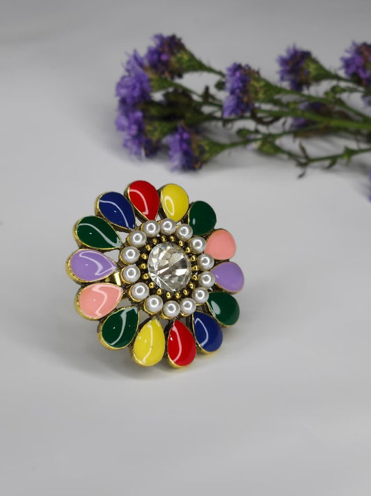 Vivid Petal Multicolor Statement Ring