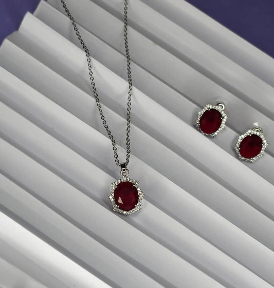Crimson Radiance Ruby Jewelry Set - Silver Tone