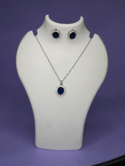 Sapphire Majesty Halo Jewelry Set - Silver Tone