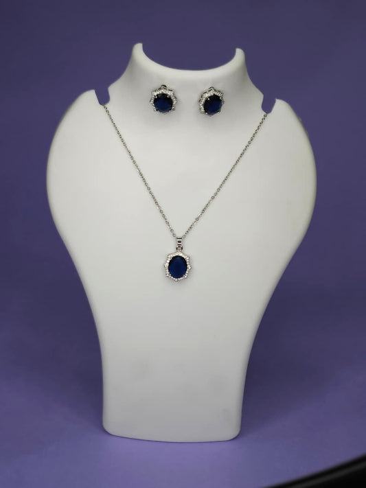 Sapphire Majesty Halo Jewelry Set - Silver Tone