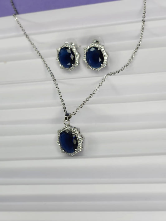 Sapphire Majesty Halo Jewelry Set - Silver Tone