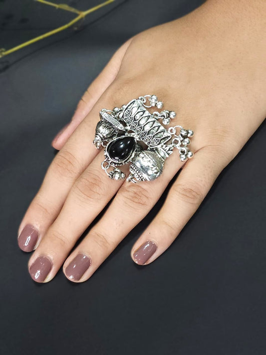 Grand Heritage Oxidized Black Stone Statement Ring