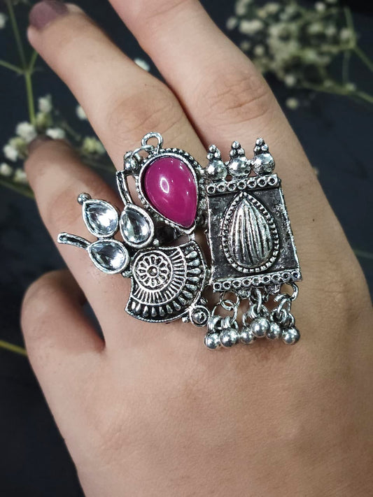 Fusion Rani Pink Oxidized Multi-Motif Statement Ring