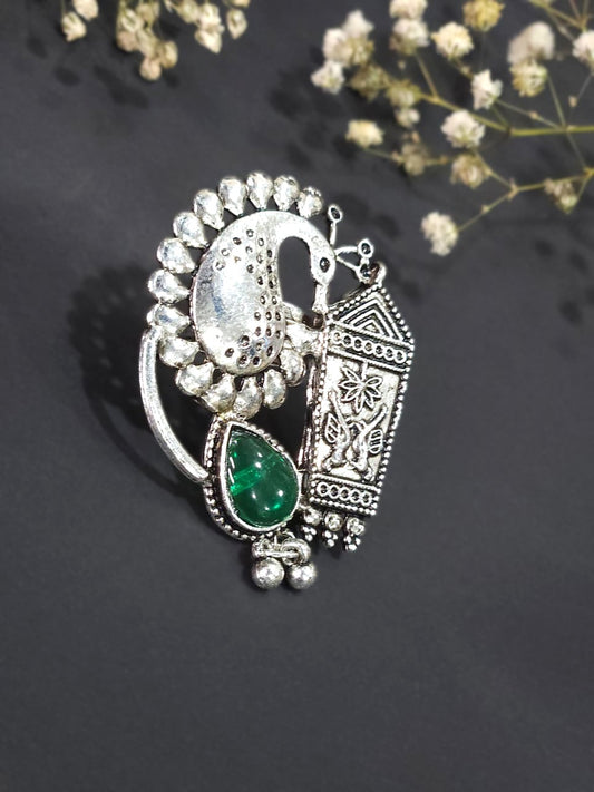 Peacock Green Oxidized Silver Statement Ring