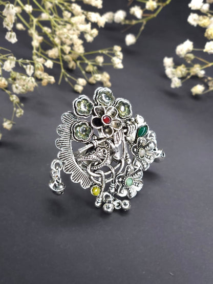 Vintage Garden Parrot Oxidized Statement Ring