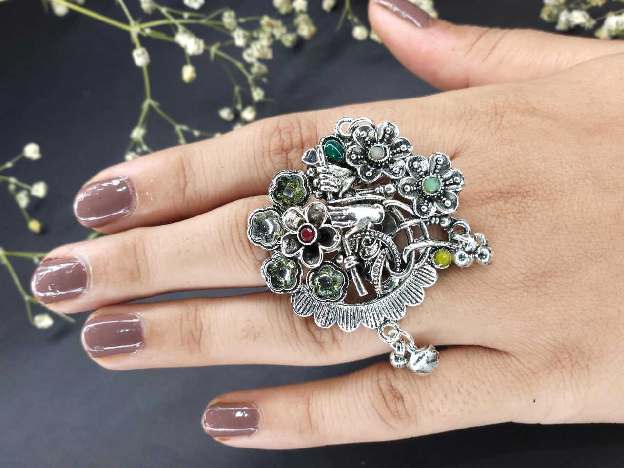 Vintage Garden Parrot Oxidized Statement Ring