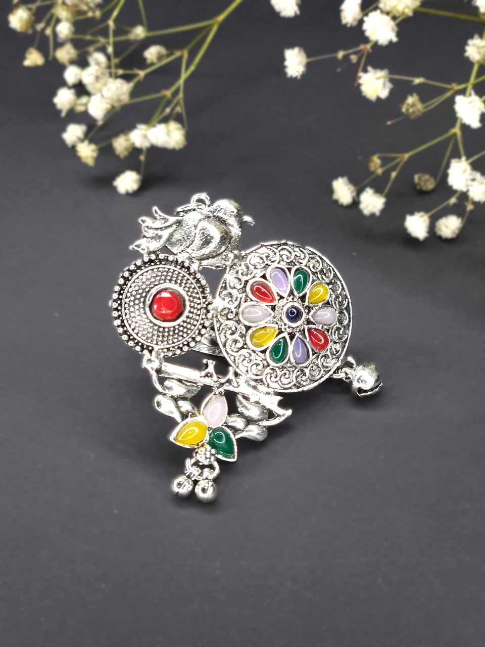 Mandala Oxidized Multicolor Statement Ring