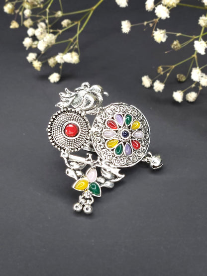 Mandala Oxidized Multicolor Statement Ring