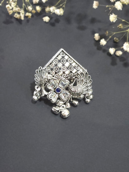 Peacock Charm Filigree Oxidized Statement Ring