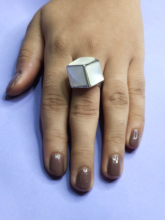 White Opal Cube Cocktail Ring