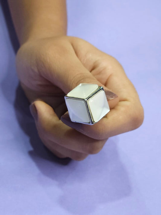 White Opal Cube Cocktail Ring