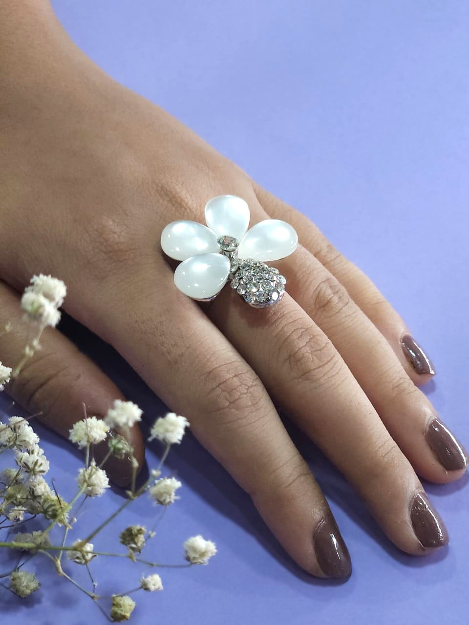 Opaline Blossom Silver Plated Statement Ring