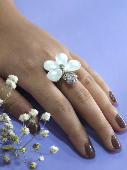 Opaline Blossom Silver Plated Statement Ring