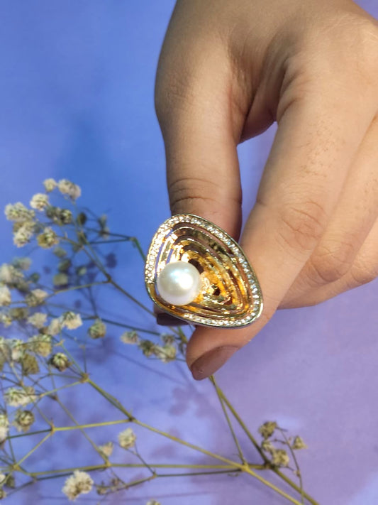 Golden Conch Pearl Adjustable Ring