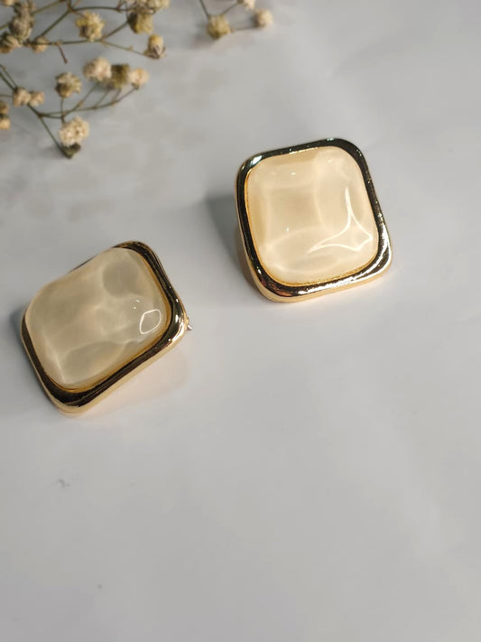 Ivory Glaze  Golden Square Stud Earrings