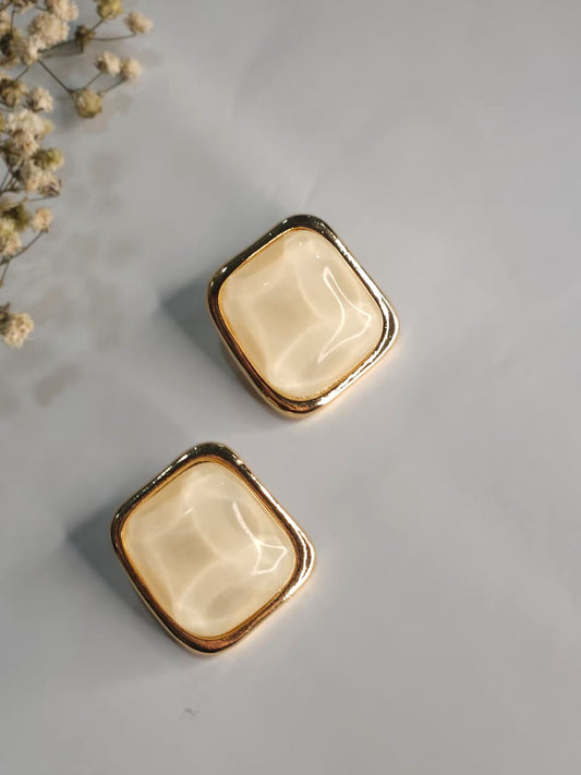 Ivory Glaze  Golden Square Stud Earrings