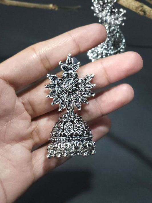 Grand Heritage Oxidized Floral Jhumka Earrings