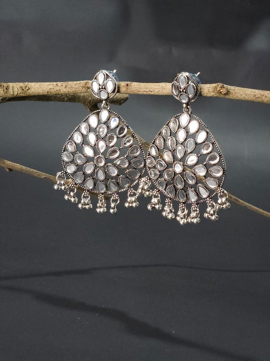 Mirror Work Oxidized Chandbali Earrings – Big