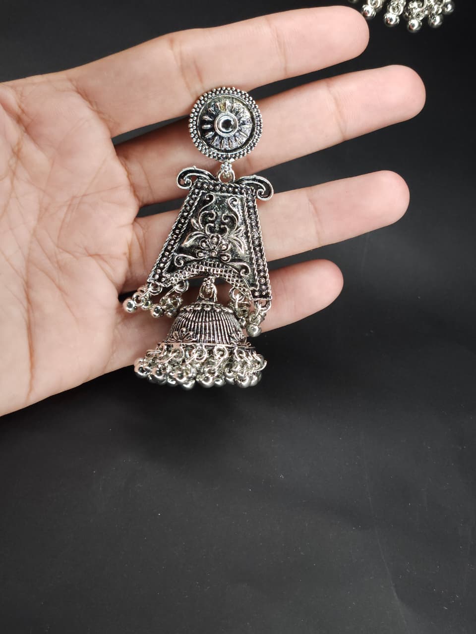 Royal Pillar Oxidized Double Jhumka Earrings – Big