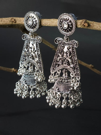 Royal Pillar Oxidized Double Jhumka Earrings – Big