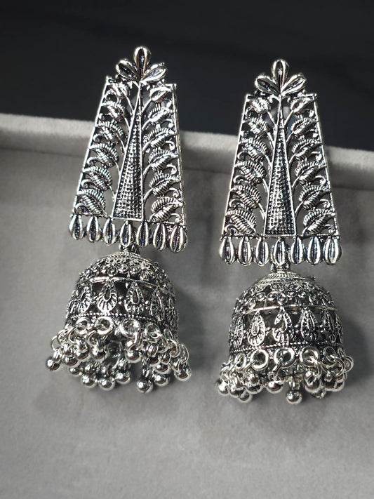 Temple Pillar Oxidized Statement Jhumka Earrings - Big