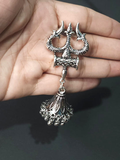 Sacred Trishul Oxidized Drop Earrings - Big
