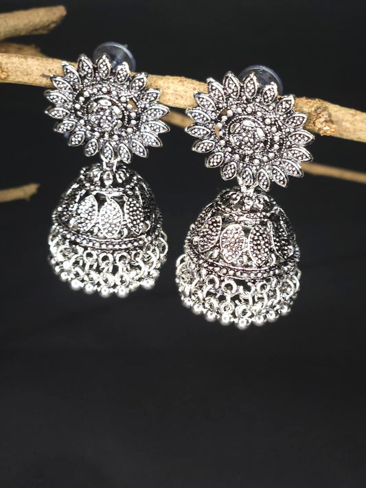 Sunflower Oxidized Jhumka Earrings