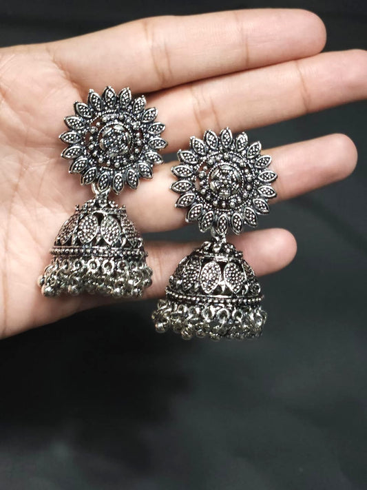 Sunflower Oxidized Jhumka Earrings