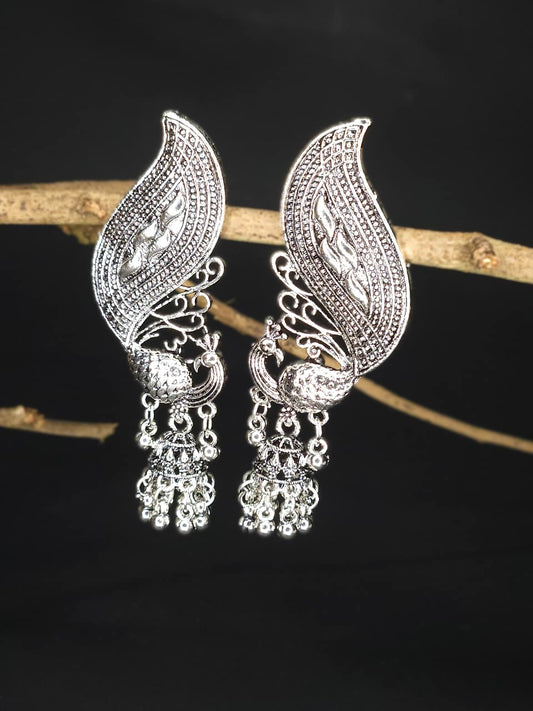 Royal Peacock Wing Oxidized Statement Earrings – Big