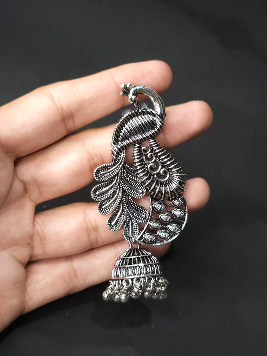 Majestic Peacock Oxidized Jhumka Earrings – Big