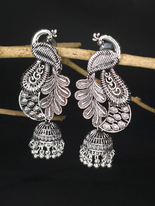 Majestic Peacock Oxidized Jhumka Earrings – Big