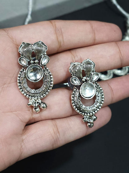 Mirror Work Oxidized Necklace Set – Crescent Motif