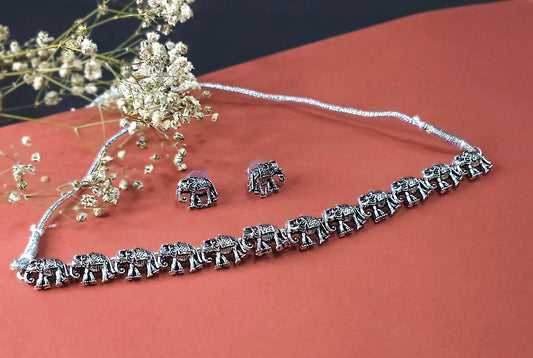 Elephant Motif Oxidized Necklace Set – Tribal Animal Motif