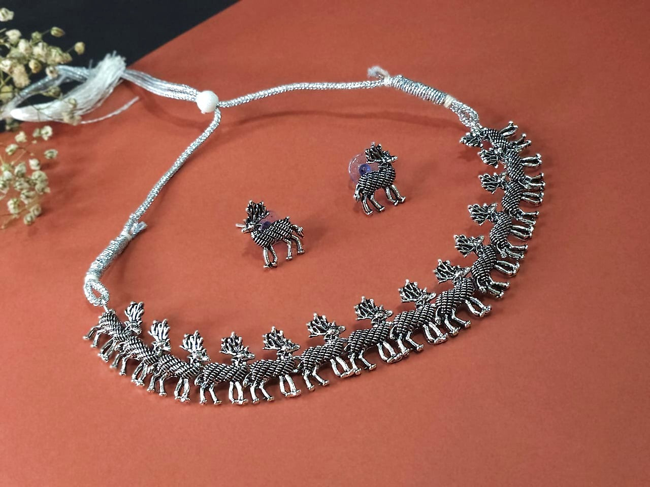 Reindeer Oxidized Necklace Set  – Tribal Animal Motif