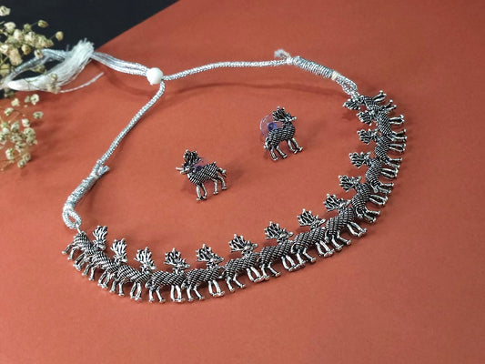 Reindeer Oxidized Necklace Set  – Tribal Animal Motif