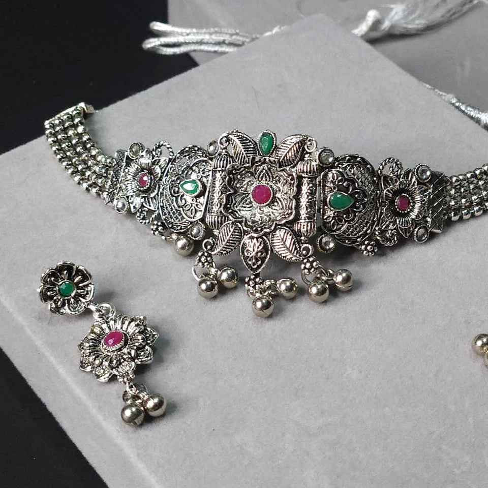 Antique Temple Oxidized Choker Necklace Set