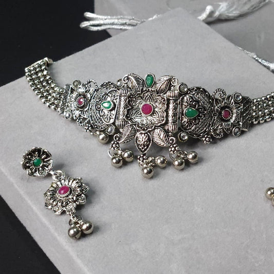 Antique Temple Oxidized Choker Necklace Set