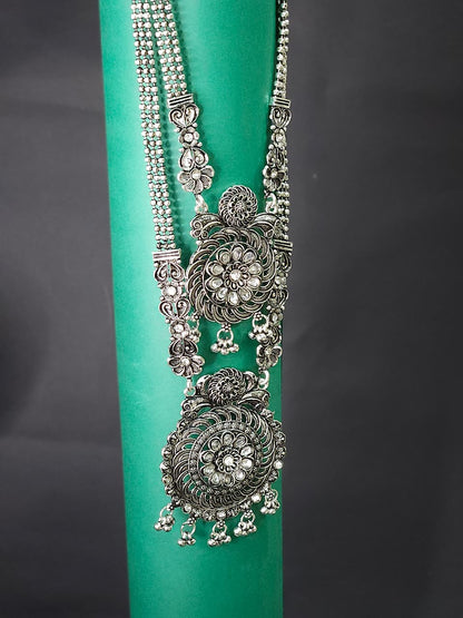 Antique Oxidized Double Layer Long Necklace Set