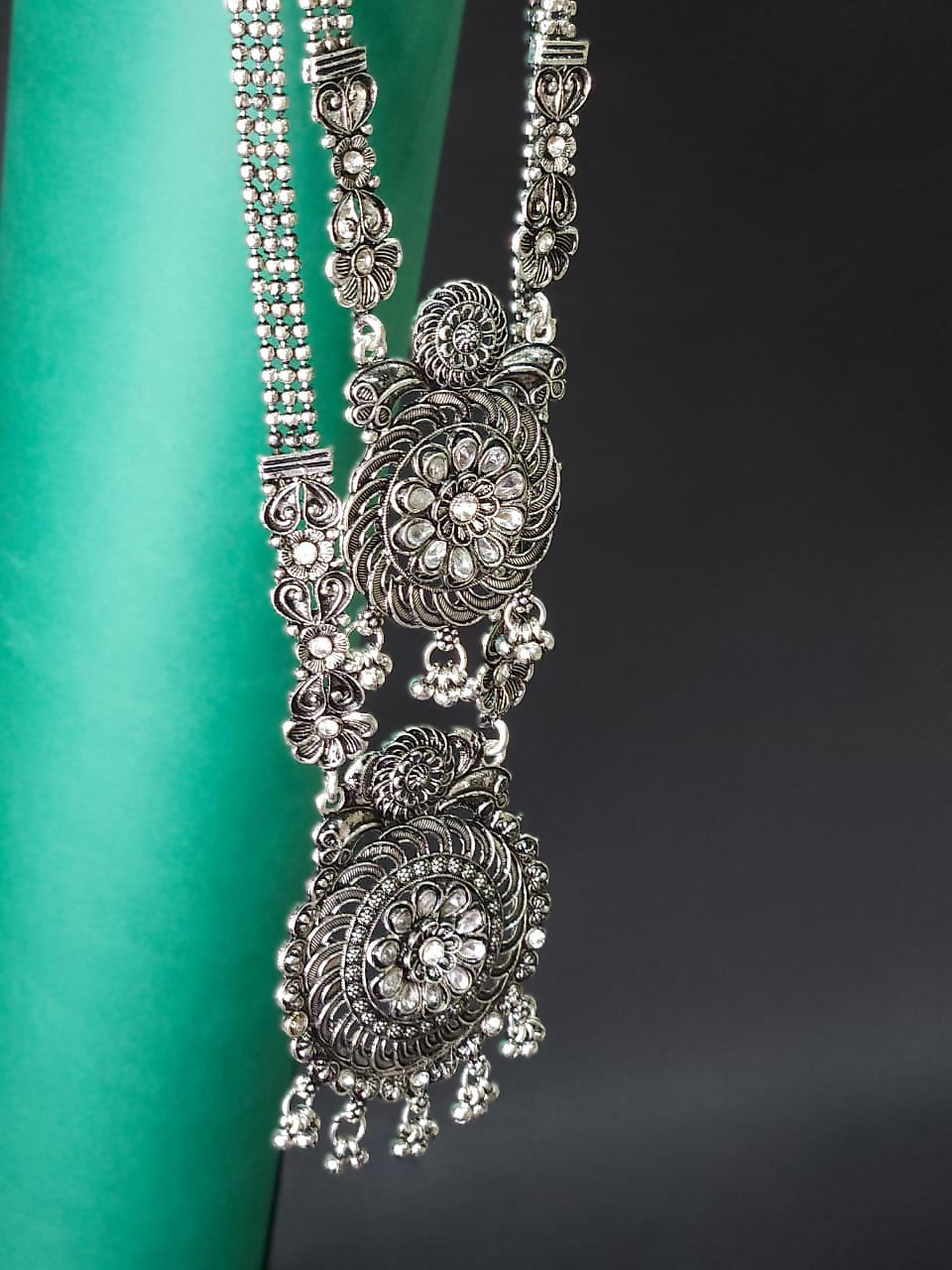 Antique Oxidized Double Layer Long Necklace Set