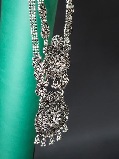 Antique Oxidized Double Layer Long Necklace Set