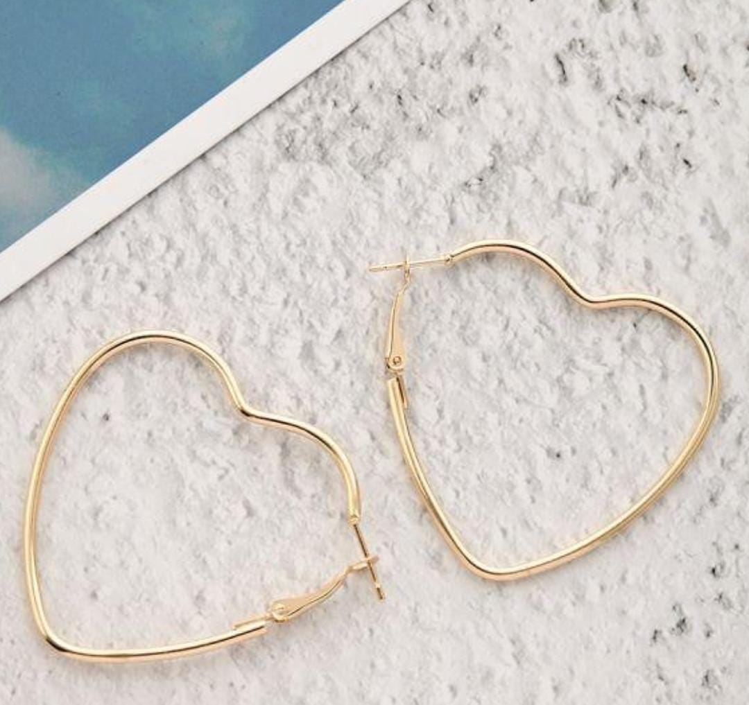 Heart Gold Platted Hoop Earrings